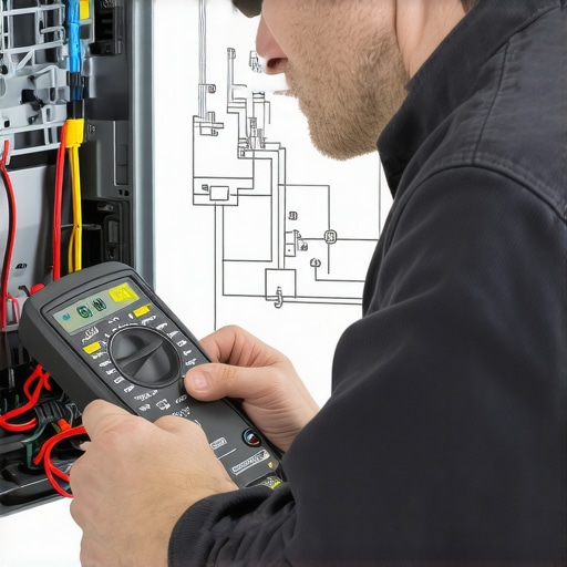 Advanced Dishwasher Diagnosis Technician testing dishwasher wiring with multimeter during repair.