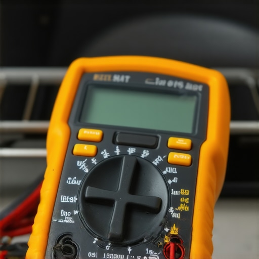 Technician testing oven thermostat with a multimeter in a professional repair setting