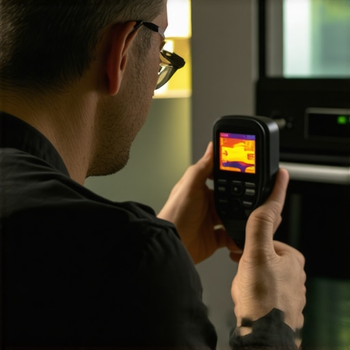 Technician inspecting oven heat distribution with thermal imaging