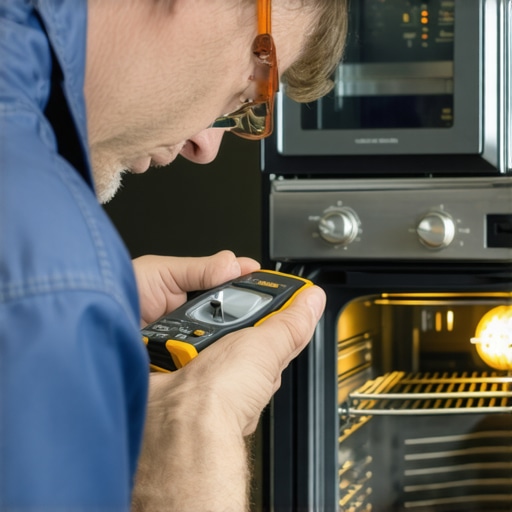 Technician testing oven heating element with multimeter