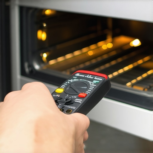 Technician using multimeter to test oven heating element during repair