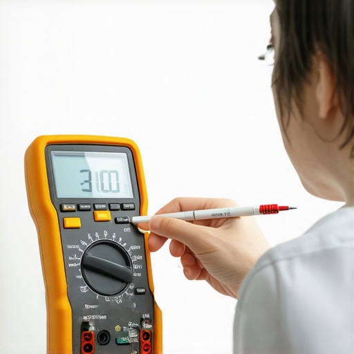 Person testing oven sensor with multimeter in home kitchen