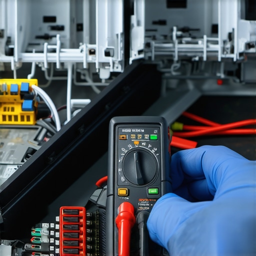 Technician testing dishwasher control board with multimeter to identify electrical faults