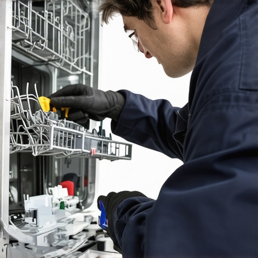 Inspecting Dishwasher Vent and Fan System Technician examining dishwasher vent and fan assembly to diagnose drying issues.