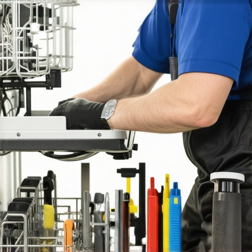 A person cleaning and checking the spray arm inside a dishwasher to identify blockages.