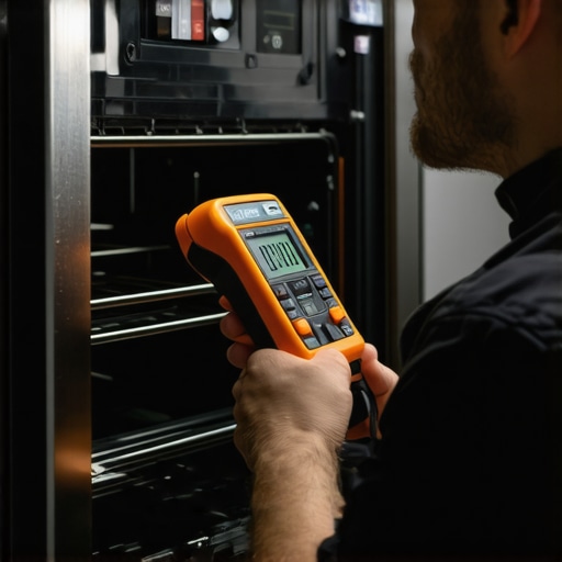 Technician diagnosing oven temperature issues with digital tools