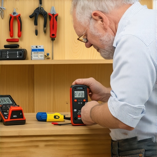 A person using a multimeter and thermometer to diagnose home appliances in a workshop setting