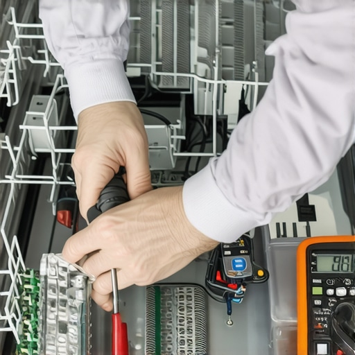 Technician testing and replacing thermal fuse in dishwasher