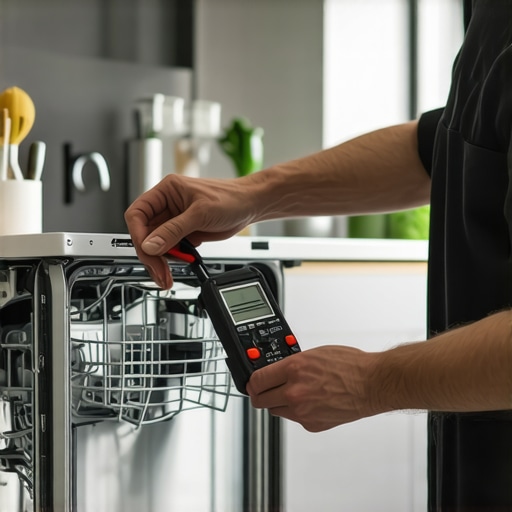 Testing Dishwasher Water Inlet Valve A technician using a multimeter to test the electrical coil of a dishwasher water inlet valve.