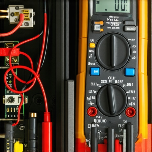 Multimeter testing a thermal fuse inside an oven, with wires connected and the device displaying a reading