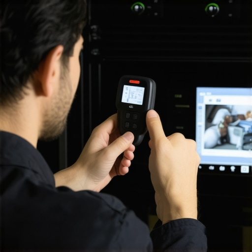Technician inspecting an oven's internal wiring with a wireless inspection camera, streamlining diagnostics.