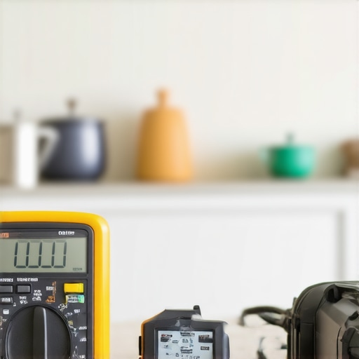 Multimeter and inspection camera used for diagnosing appliance issues.