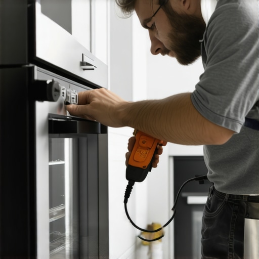 Technician measuring resistance of gas oven igniter with a multimeter