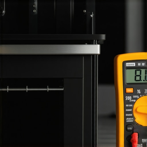 A person using a multimeter to test voltage at oven igniter wiring in a kitchen
