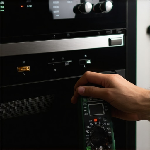 Person using multimeter to test oven relay for continuity.