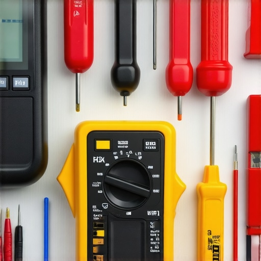 Multimeter, screwdrivers, and calibration equipment ready for appliance repair work.