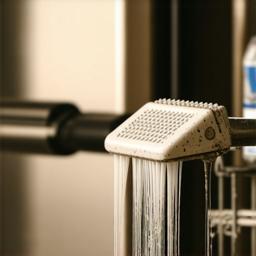 A technician cleaning the spray arm of a dishwasher to remove clogs and residue.