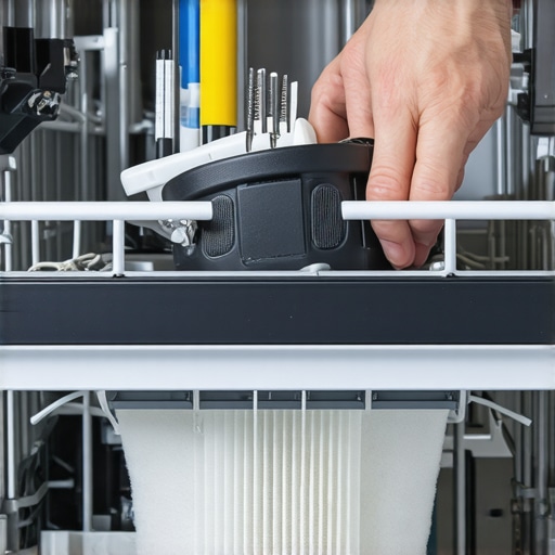 Person removing and examining dishwasher drain filter for clogs