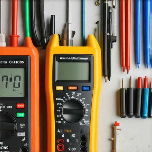 A multimeter measuring resistance of an oven heating element in a workshop