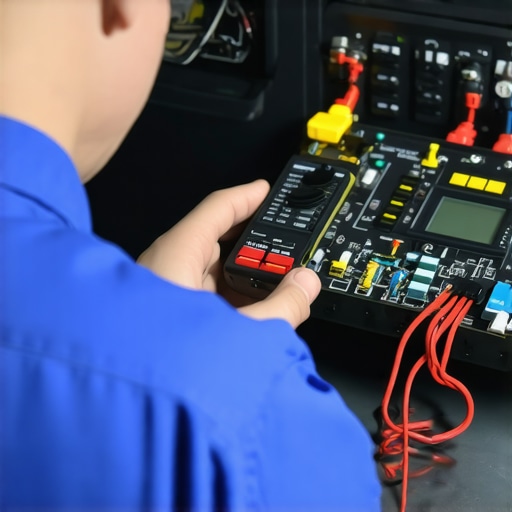 Technician testing oven control board with multimeter during repair