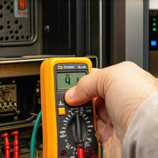 Technician measuring oven igniter resistance using a multimeter