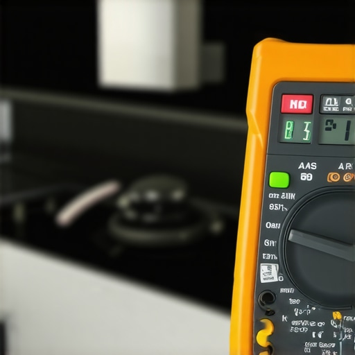A person testing an oven thermostat with a digital multimeter