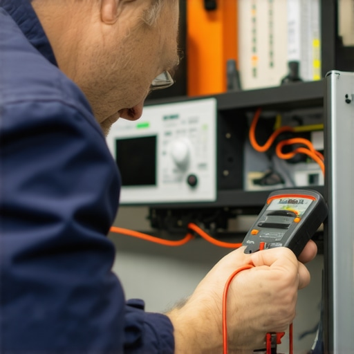 Technician testing appliance wiring with a multimeter
