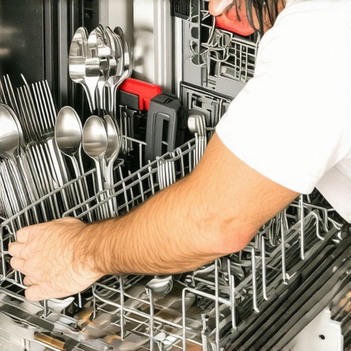 Person carefully installing a new dishwasher silverware basket, ensuring proper fit and alignment.
