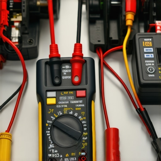 A person using a digital multimeter to test a dishwasher component in a workshop.