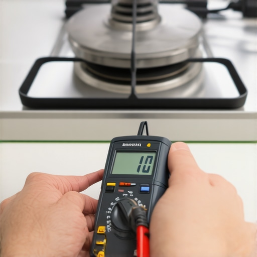 Person using digital multimeter to test oven bake element