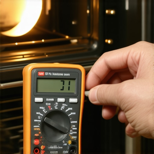 Person testing oven heating element with multimeter