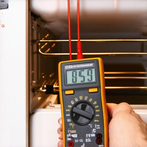 Person using multimeter on oven heating element