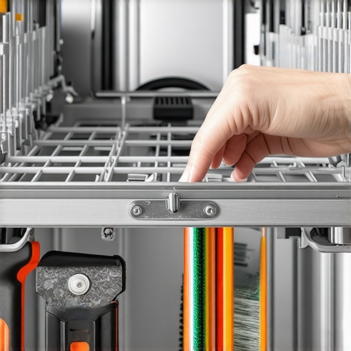 Person using a putty knife to patch a tiny hole in a dishwasher rack
