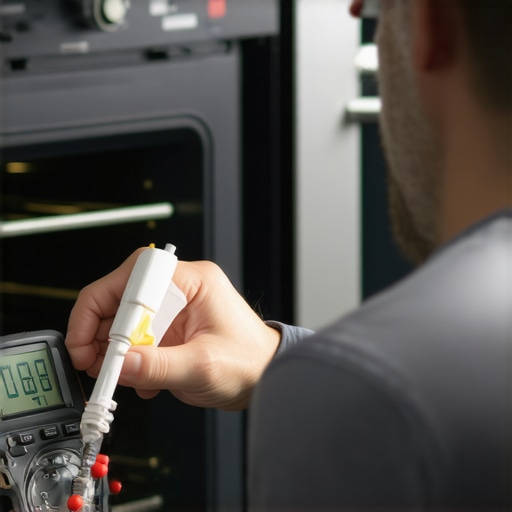 Technician testing electrical components of an oven with a multimeter