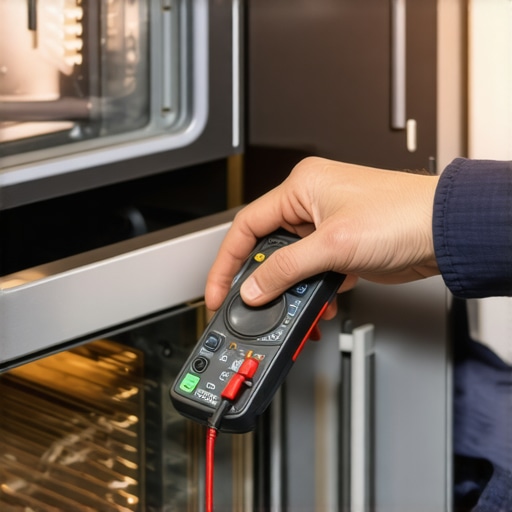 Technician measuring appliance coil with multimeter