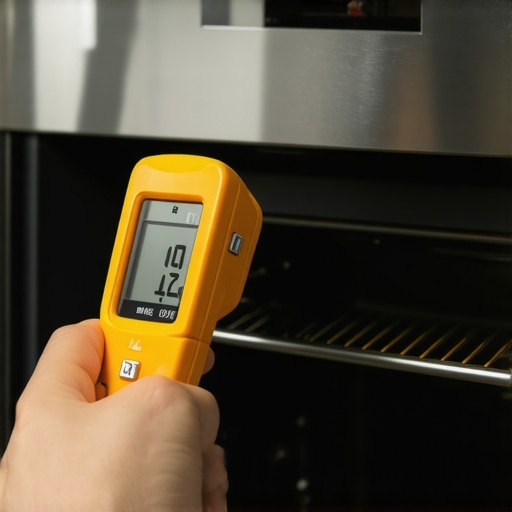 Person using infrared thermometer to check oven temperature hotspots