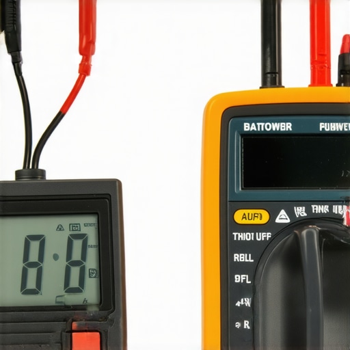 A technician testing an oven's sensor with a multimeter, emphasizing precision tools for appliance maintenance.