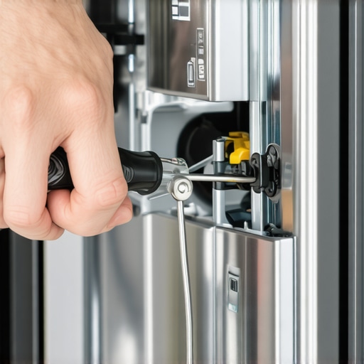 Close up of a technician unscrewing the inner panel of a dishwasher door to reach the latch assembly