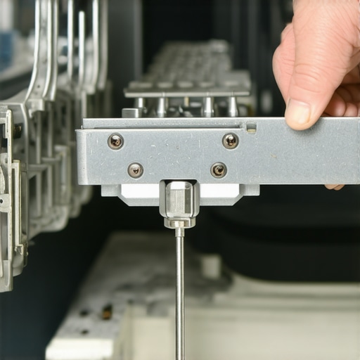Adjusting Dishwasher Door Hinge A technician adjusting a dishwasher door hinge to fix a leak alignment issue.