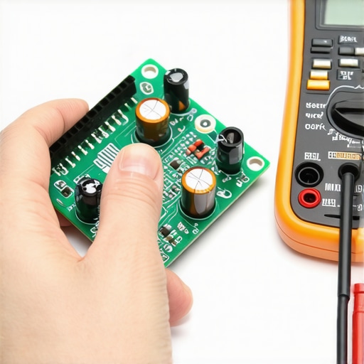 Close up of multimeter probes testing a burnt dishwasher control board circuit