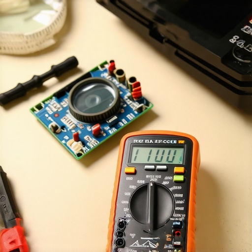 A digital multimeter measuring voltage on an oven control board circuit