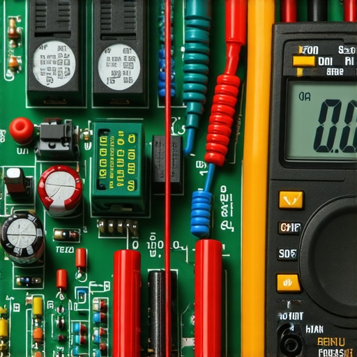 Advanced Multimeter Diagnostics on Appliance Control Board Close-up view of using a multimeter to test a dishwasher control board for faulty relays and components.
