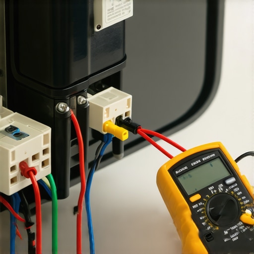 Technician testing a dishwasher detergent dispenser solenoid with a multimeter