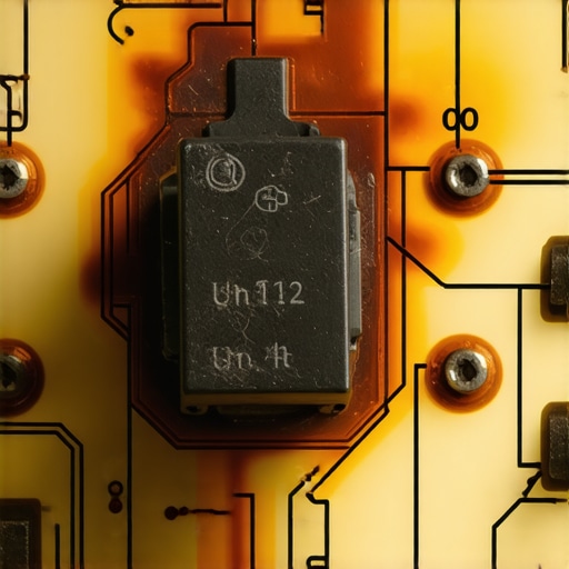 Close-up of a damaged oven control board showing heat-related burn marks and component failure.