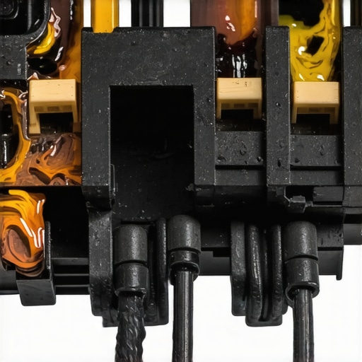 Detailed view of a scorched terminal block indicating electrical surge damage