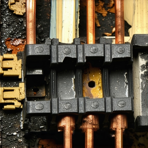 A detailed shot of a burnt electric oven terminal block showing signs of electrical failure.