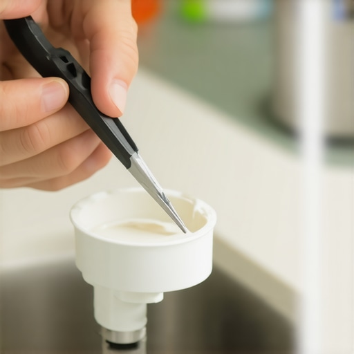 Close-up of removing debris from a dishwasher air gap with pliers