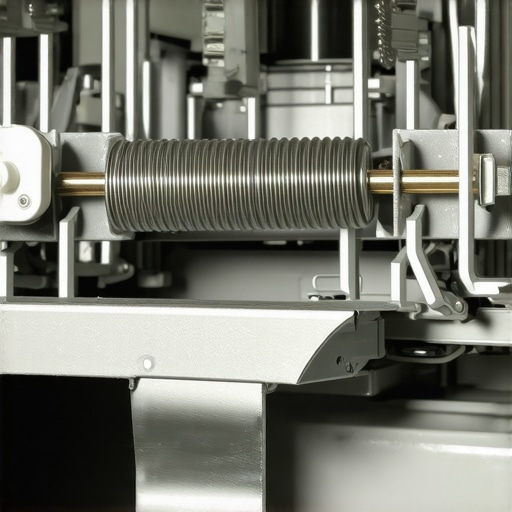 Close-up of a new dishwasher door cable and spring assembly installed on the side of a kitchen unit