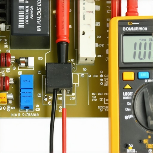 Technician using a multimeter to check the electronic components on an oven's control board.
