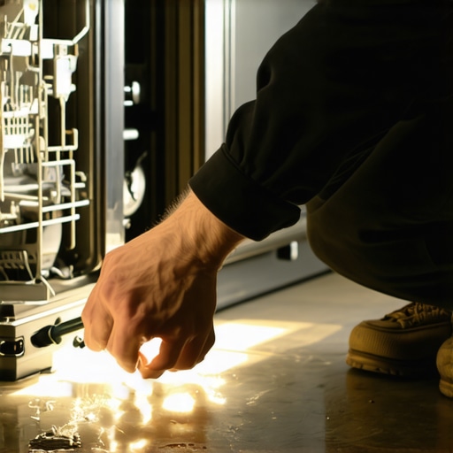 Close-up of removing a dishwasher kickplate to find a leak.
